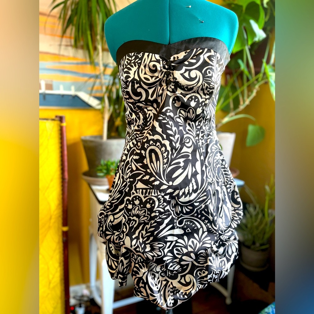 Black and white sateen party dress